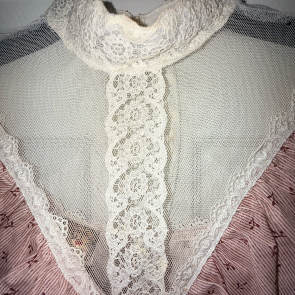 Gunne Sax Jessica San Francisco Lace Neck Cottagecore Prairie Maxi Dress Vintage - Picture 4 of 16